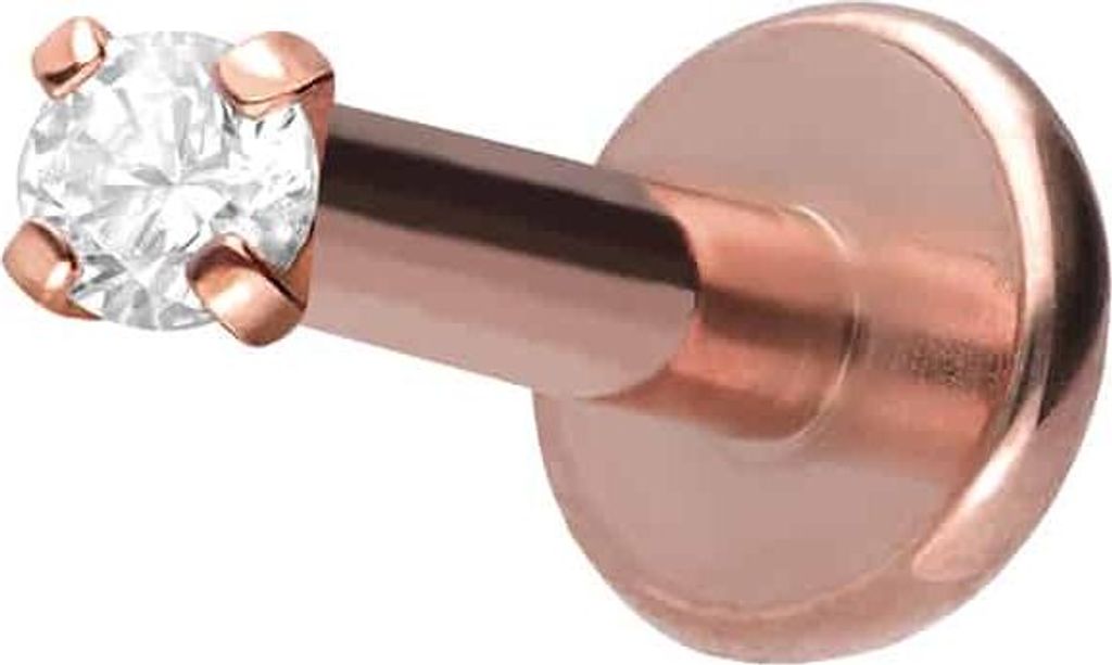 Ohrpiercing, Nasenpiercing Titan Labret mit Innengewinde EINGEFASSTER KRISTALL RoséGold Stablänge: 8mm | Stabstärke: 1,6mm | Kristallgröße: 2mm