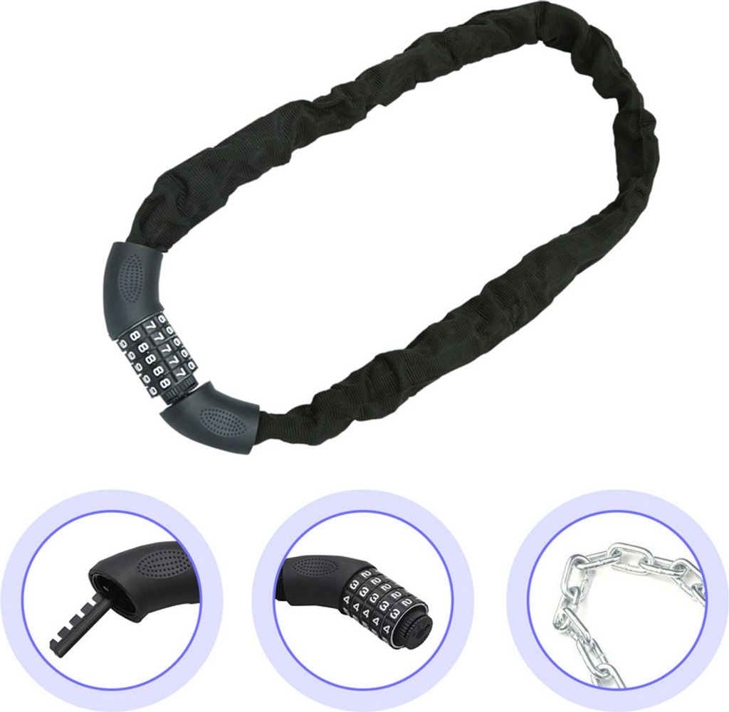 Jopassy Fahrradschloss Zahlencode 6mm Stahlkettenglieder 5-stelliges Zahlenschloss Kettenschloss Motorradschloss Fahrrad Schloss E-Bike, 90cm