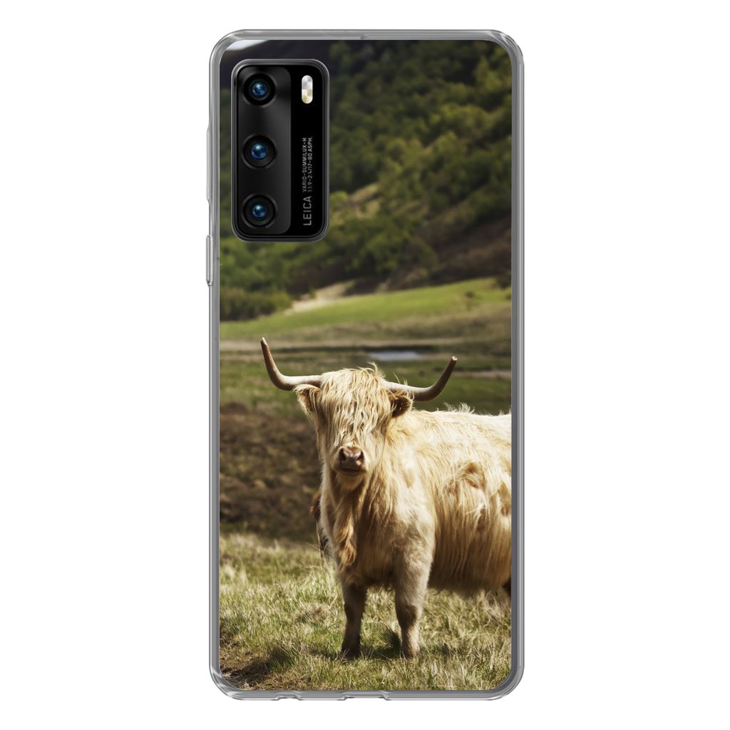 MuchoWow Handyhülle Schutzhülle Hülle für Huawei P40 Schottische Highlander - Pfad - Wald Silikon Softcase Handy Hülle - Handytasche