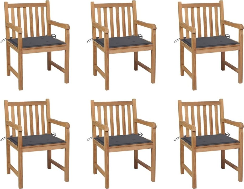 Gartenstühle 6 Stk. mit Anthrazit Kissen Massivholz Teak