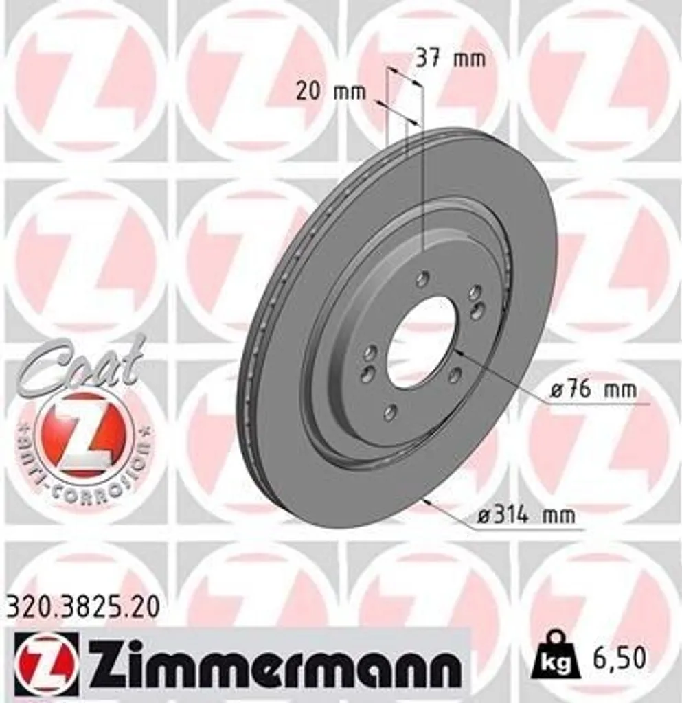 Disque de frein 320.3825.20 Zimmermann anti-corrosion pour Optima
