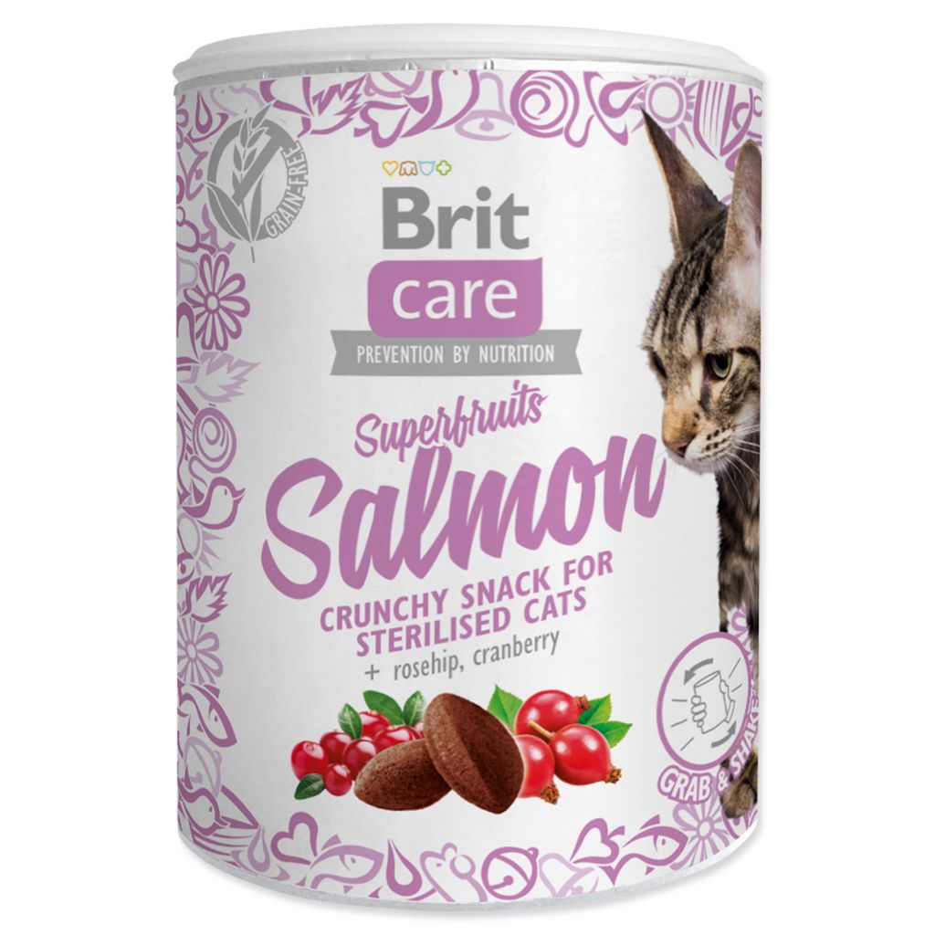 A can of cat food with a cat peeking from the side.