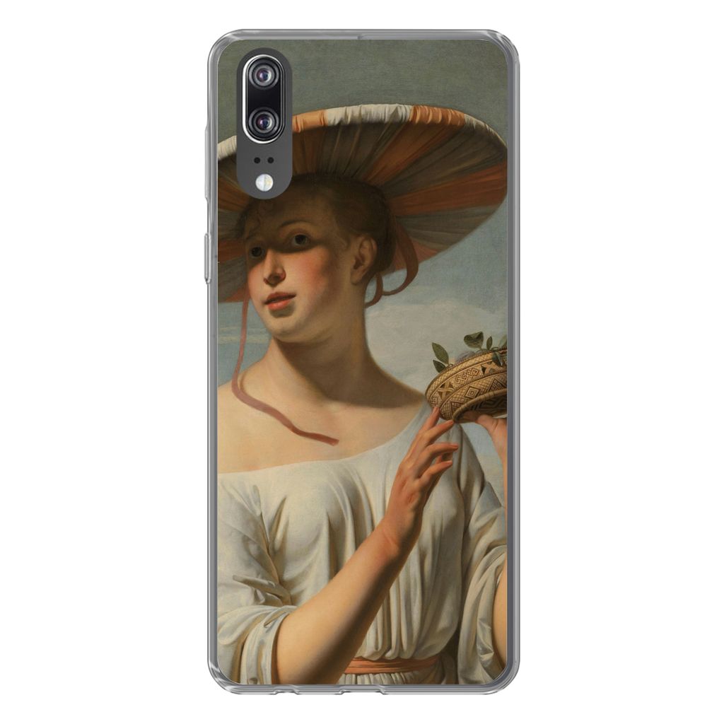 MuchoWow Handyhülle Schutzhülle Hülle für Huawei P20 Mädchen mit breitem Hut - Gemälde von Cäsar Boëtius van Everdingen Silikon Softcase ...