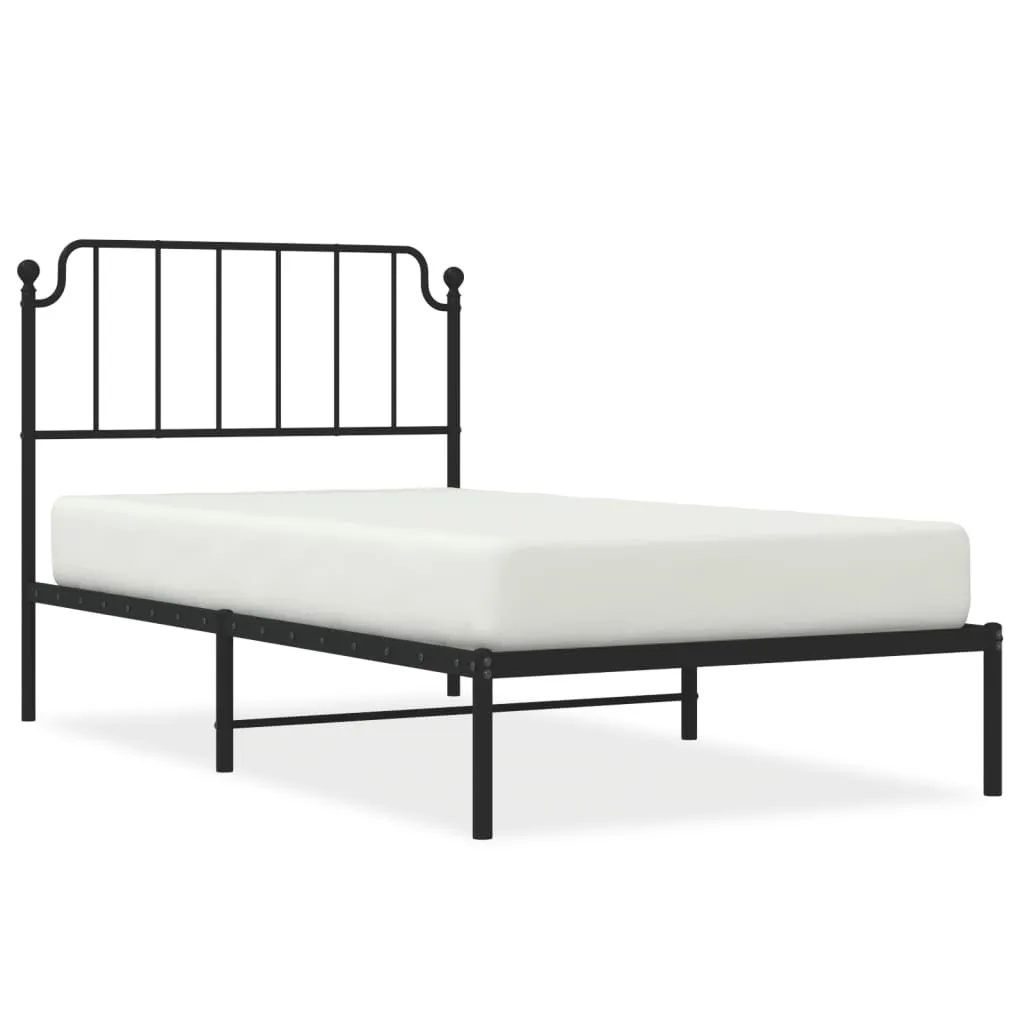 Lit métal noir 100x200cm robuste avec tête de lit intégrée design Loft