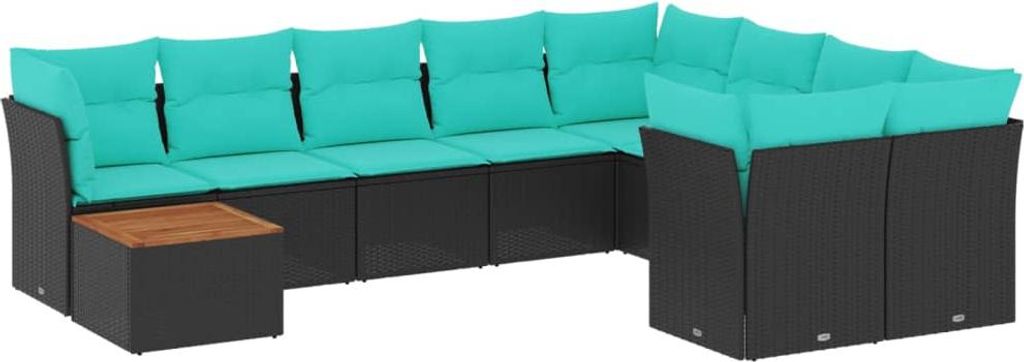 10-tlg. Garten-Sofagarnitur mit Kissen Schwarz Poly Rattan