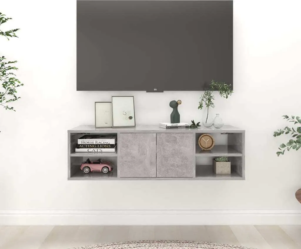 Étagère Murale Gain de Place Gris Béton 102 cm pour Petit Appartement