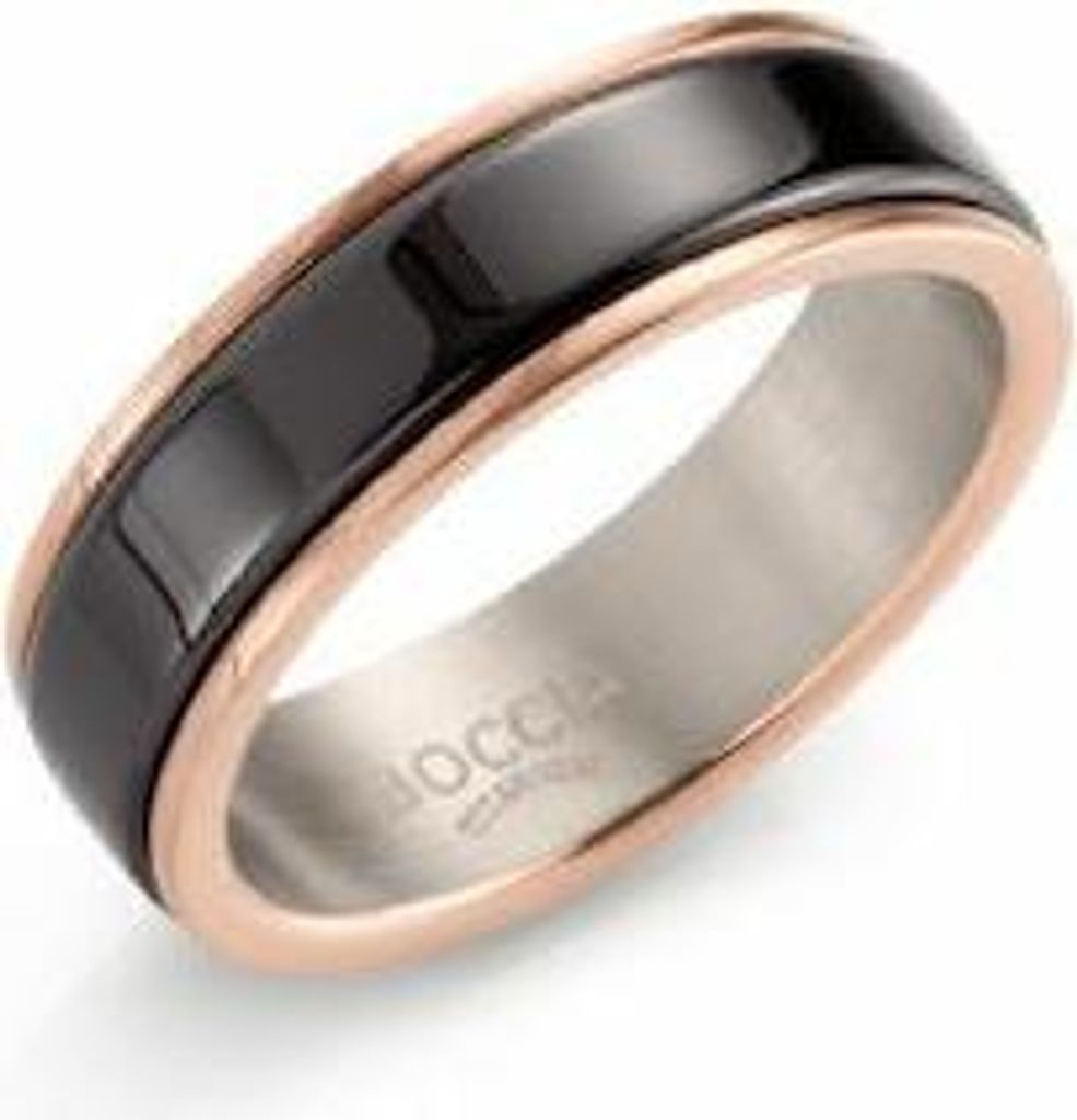 Boccia Damenring Titan-Ceramik zweifarbig schwarz IP-Rose-veredelt mit Glas-Keramik Stein