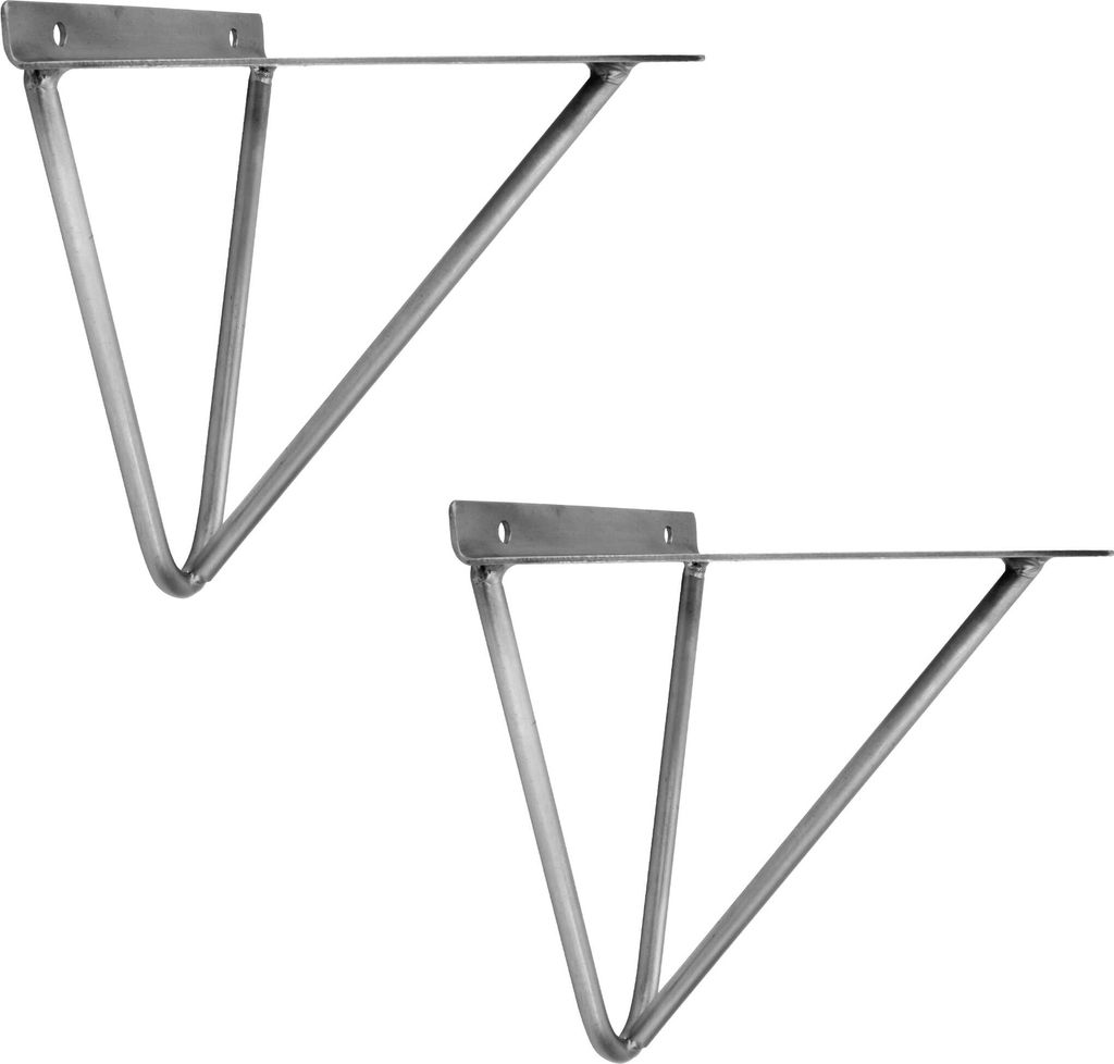 Natural Goods Berlin Regalhalter FHAIN, Regalhalterung, Regalträger, Wandregal, Wandkonsole, Rohstahl Silber, 160 bis 200 mm Regalboden, 2 Stück