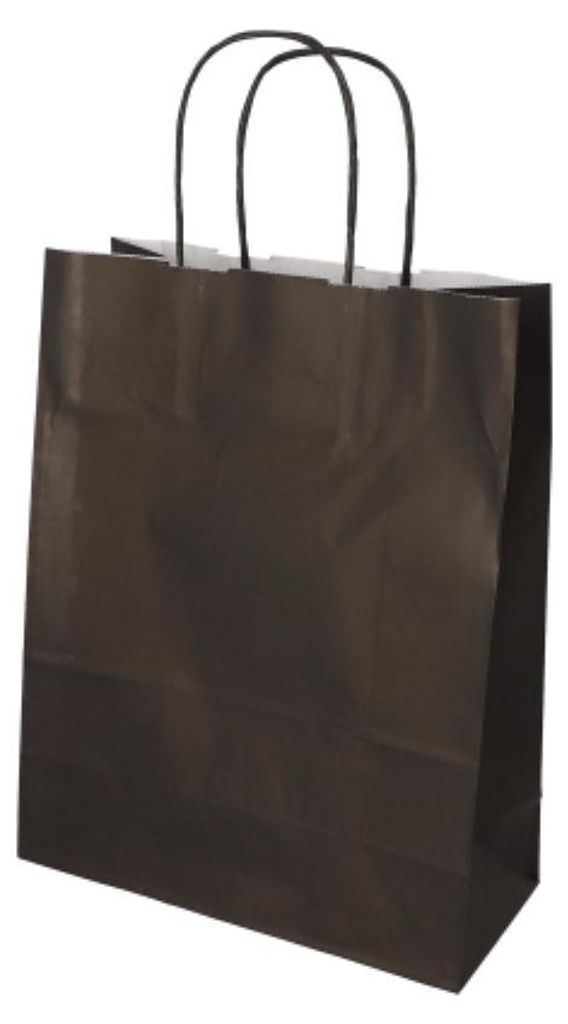 25 Tragetaschen, Papier 28 cm x 22 cm x 10 cm schwarz mit gedrehtem Tragegriff