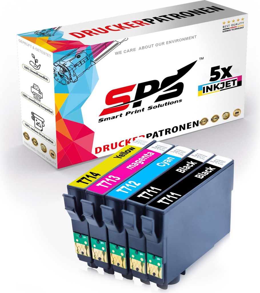 5er Multipack Set kompatibel für Epson Stylus DX7450 (C11C689311) Druckerpatronen T0711 T0712 T0713 T0714