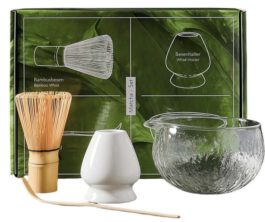 Matcha Teezeremonie Set, Matcha Schneebesen, Glas Schale, Teelöffel, Premium Japanese Matcha Tea Set