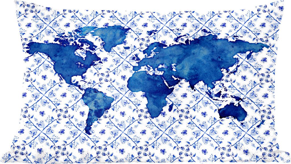 MuchoWow Zierkissen Sofakissen Wohnzimmer Dekokissen 50x30 cm Delfter Blau Karte - Fliese - Wohnzimmerdekoration - Polster mit Photo