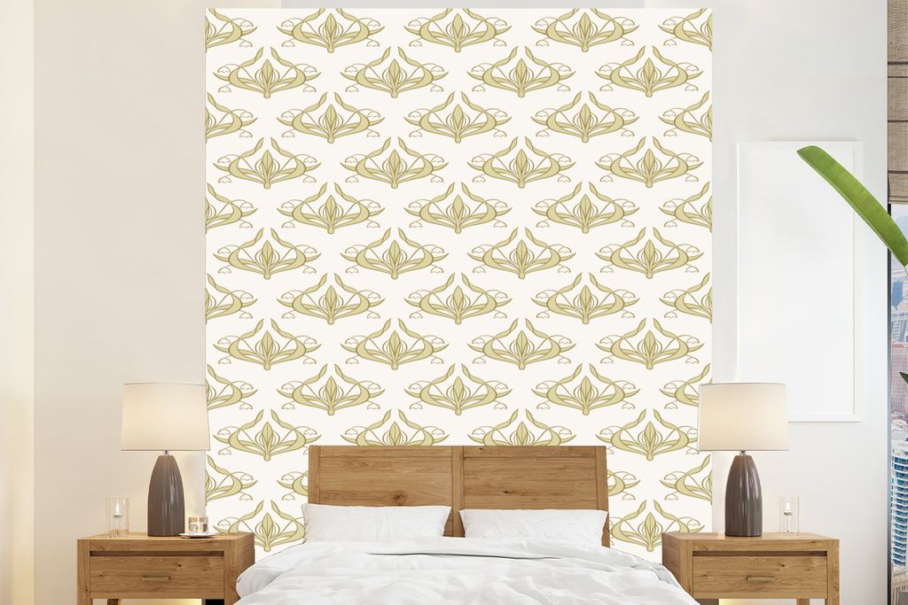 MuchoWow Fototapete für Wohnzimmer oder Schlafzimmer Wandtapete Vinyl Motivtapete Muster - Blumen - Jugendstil - 210x260 cm - Wand Tapete