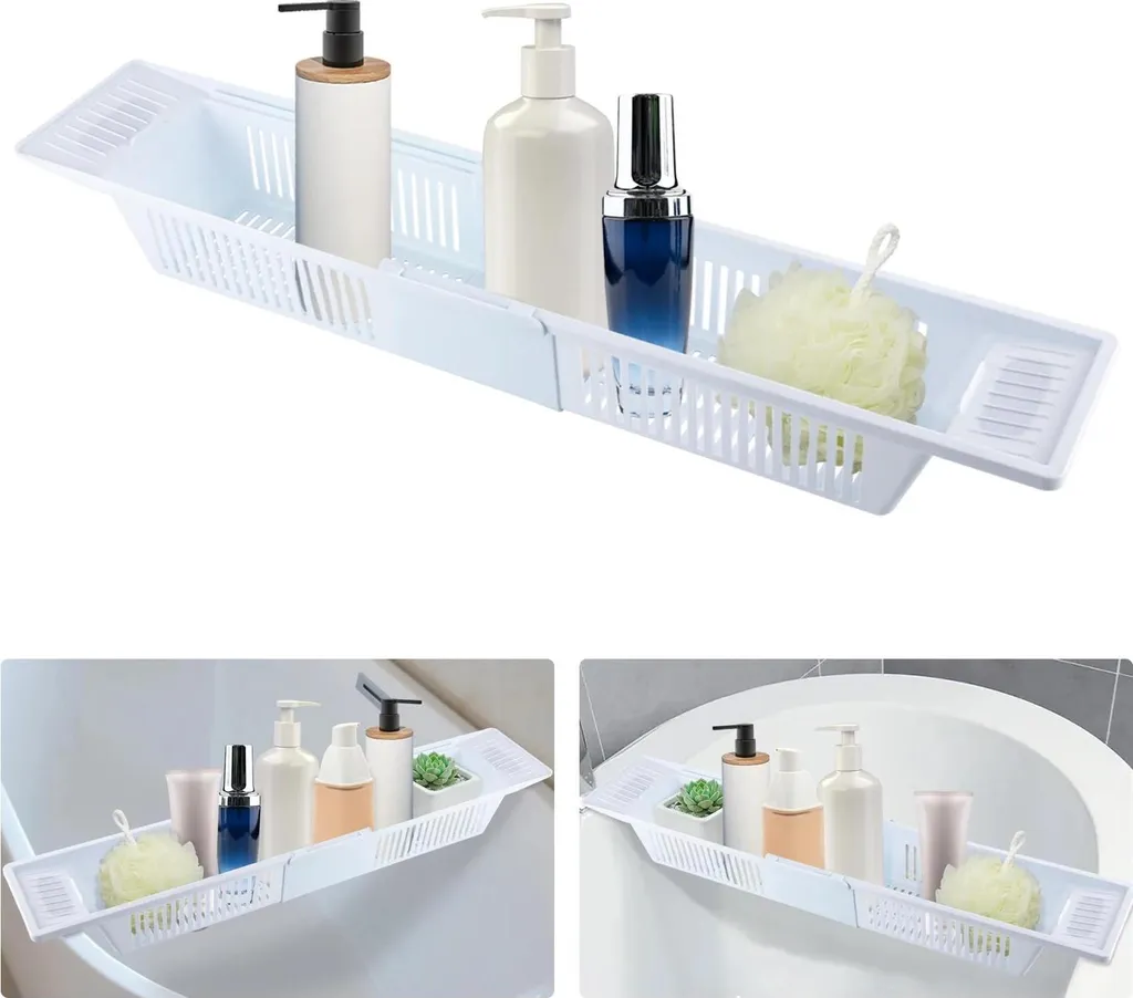 Tablette de baignoire pour accessoires de douche et détente - Blanc - 6