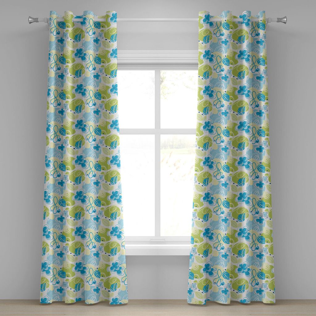 ABAKUHAUS Blumen Ösenvorhang, Pastell farbigen fröhlich Muster inspiriert von Frühling Natur skurrilen Doodle, Dekorative 2-Panel-Fenstervorhän...
