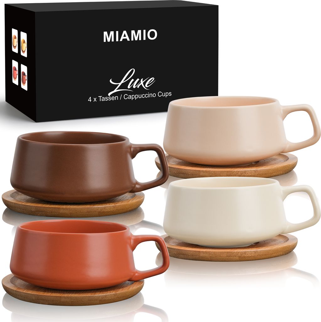 MIAMIO - 4 x 320 ml Cappuccinotassen Set, Cappuccino Tassen (Beige Pastell)