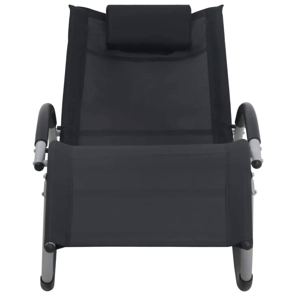 Lettino Prendisole Nero Design Moderno | Textilene e Comfort Cuscino