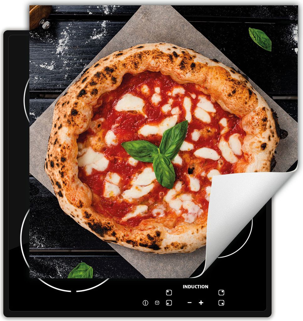 DarHaus Herdabdeckplatte 60x52 cm Anti Rutsch Matte Aufrollbar, Pizza - Holz