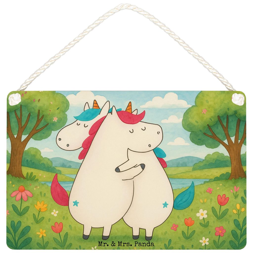 Mr. & Mrs. Panda Holzschild Einhörner Umarmen Design DIN A4 - Weiß - Geschenk, Freundin, Unicorn, Türschild, Geschwister, Wandbild Holz, Einhorn...