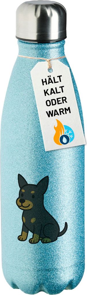 Huuraa Trinkflasche Zwergpinscher Comic Zwergi 500ml Blue Edelstahl Wasserflasche Trinkflasche Geschenkidee