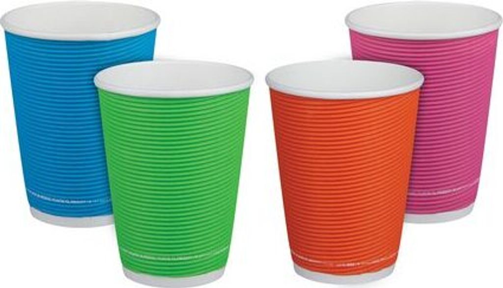 25x Pappbecher Heißgetränkebecher doppelwandig FARBMIX GERIFFELT 300ml 330ml