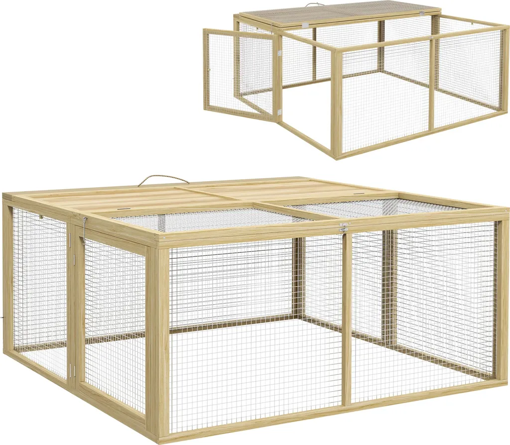 Clapier bois pliable 120cm avec toit de protection pour petits animaux