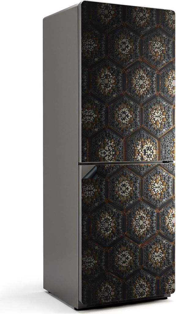 Sechseckiges Muster mit Details – Magnetische Kühlschrank Abdeckung – Dekorfolie magnetisch Küche – Kühlschrank Magnet Deko – selbstkleb...