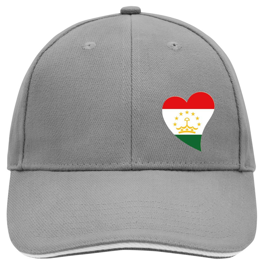 Huuraa Cappy Mütze Tadschikistan Flagge Herz Dark Grey/White Baumwolle 6-Panel Kappe Geschenkidee