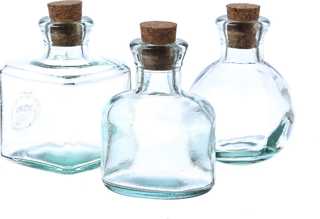 Deko Flaschen mit Korken - Recyclingglas - spülmaschinenfest - H: 10cm - transparent - 3 Stück