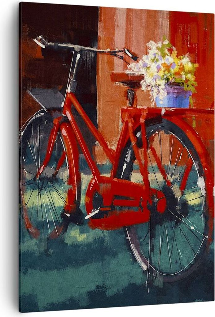 Bild auf Leinwand - Leinwandbild - Einteilig - Fahrrad Blumen - 50x70cm - Wand Bild - Wanddeko - Wandbilder - Leinwanddruck - Kunstdruck - Wanddeko...