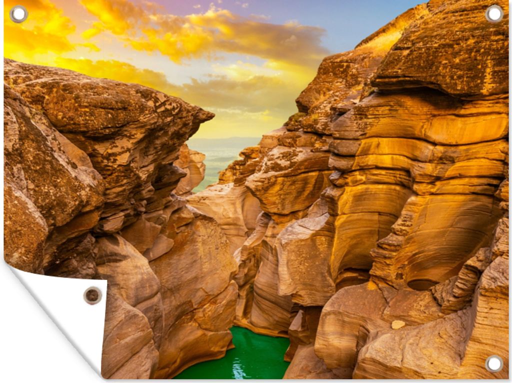 MuchoWow 120x90 cm Outdoor-Poster Gartendeko Sichtschutz Garten Poster für den Garten Felsen - Meer - Sonnenuntergang - Natur - Wasser