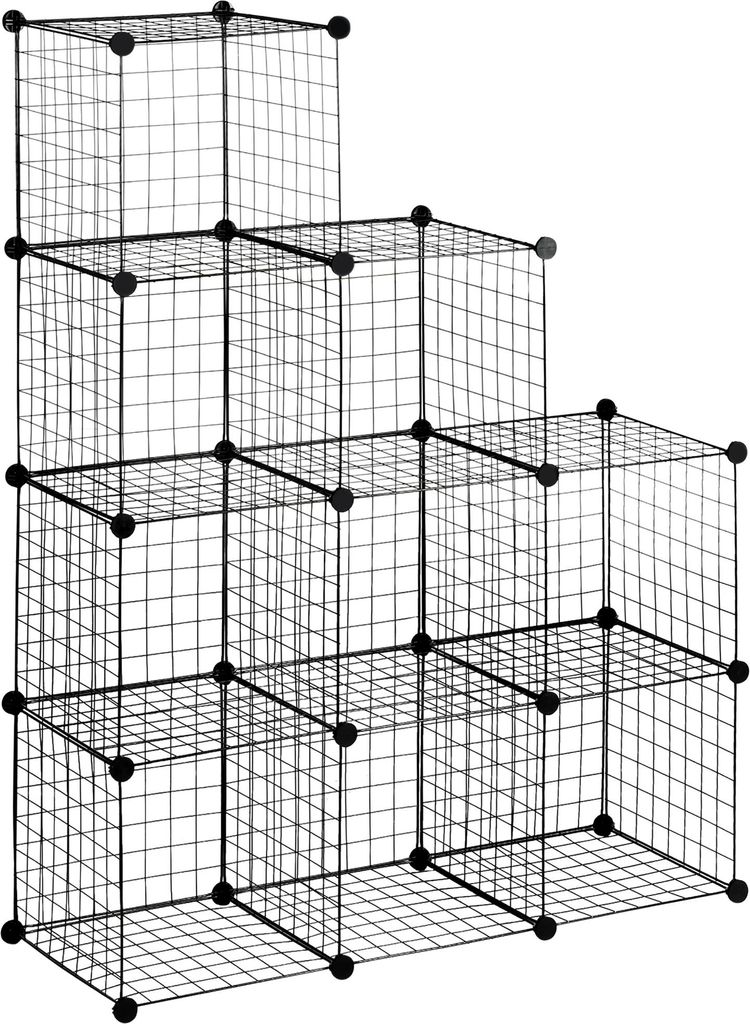 Regalsystem DIY Steckregal aus Stahldraht, 9 Fächer Schuhregal Schwarz, für Wohnzimmer, 35x35x35cm, platzsparend & modern