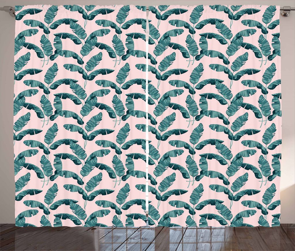 ABAKUHAUS Tropisch Rustikaler Vorhang, Exotische Bananenblättern, Wohnzimmer Universalband Gardinen mit Schlaufen und Haken, 280 x 245 cm, Pale Pi...
