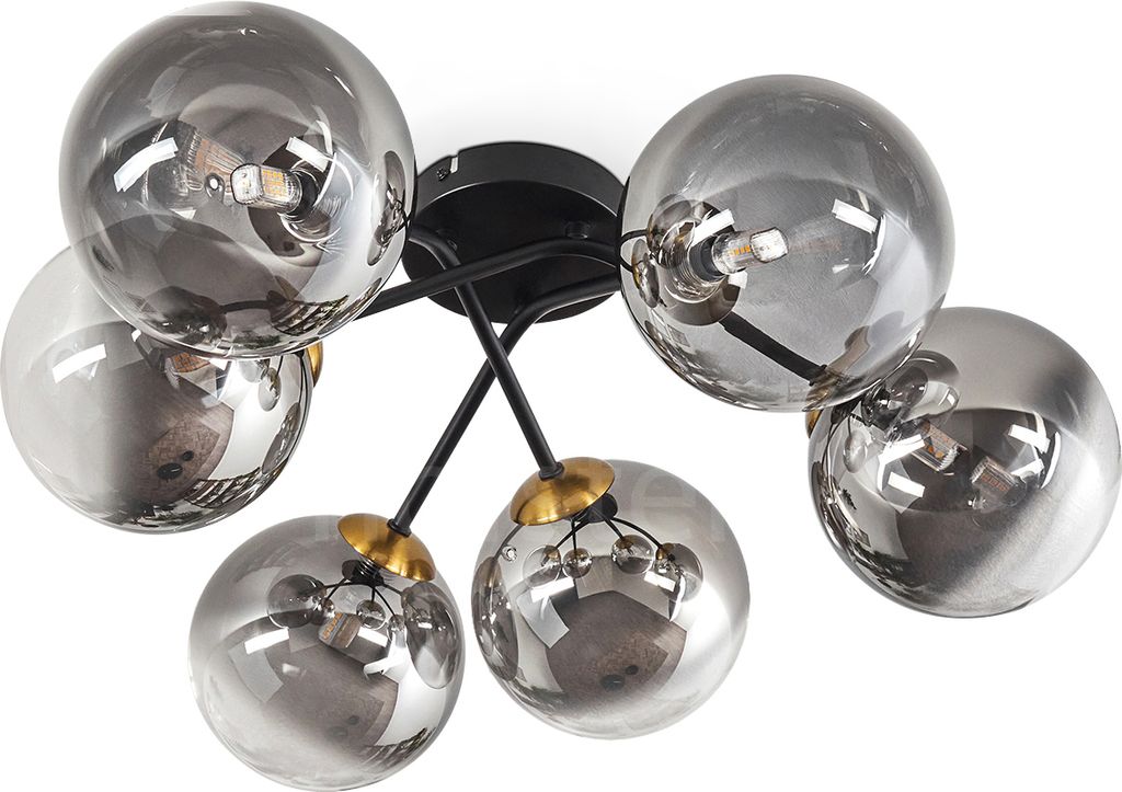 Isorella Deckenlampe aus Metall/Glas in Schwarz/Goldfarben/Rauchfarben/Klar
