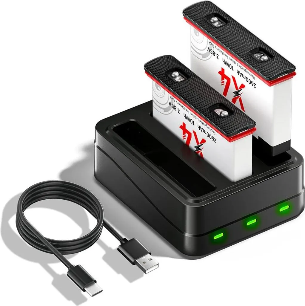 Batterie 2600 mAh rechargeable avec chargeur, pack de 2 unités Li-ion