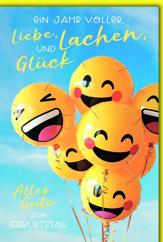 Geburtstag Smileyluftballons Jahr voller Liebe Lachen Glück Glückwunschkarte mit Umschlag