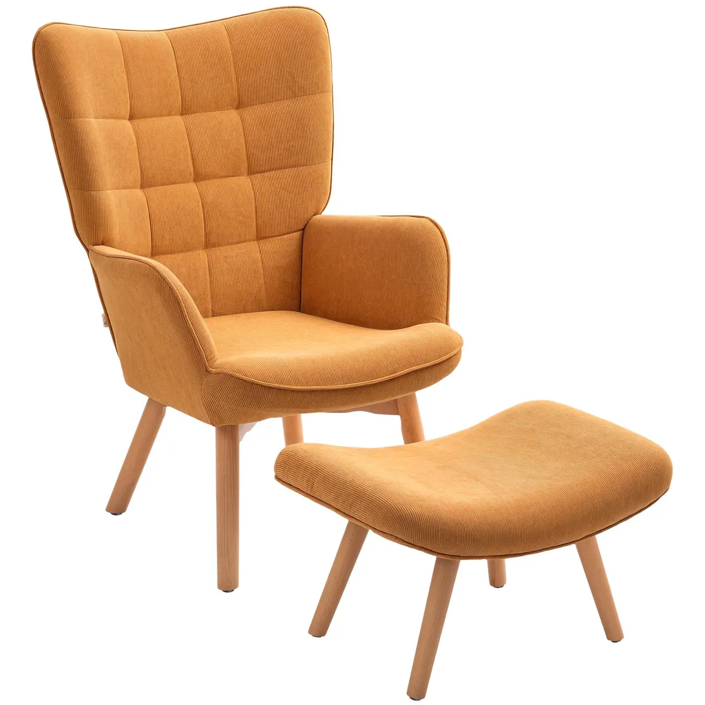 Fauteuil dossier haut pour mal de dos avec pouf et velours marron