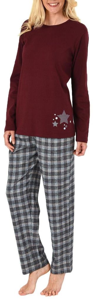 Damen Flanell Pyjama Mix & Match - Oberteil mit Sterne Motiv - auch in Übergrößen, 281 201 90 994 ; rot , 60