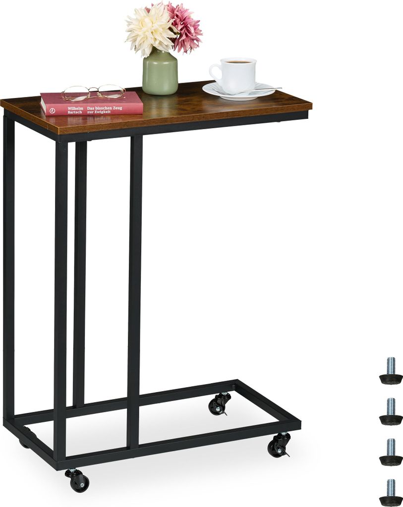 Relaxdays Beistelltisch C-Form, HBT 79x60x30 cm, Rollen, Produktbild 