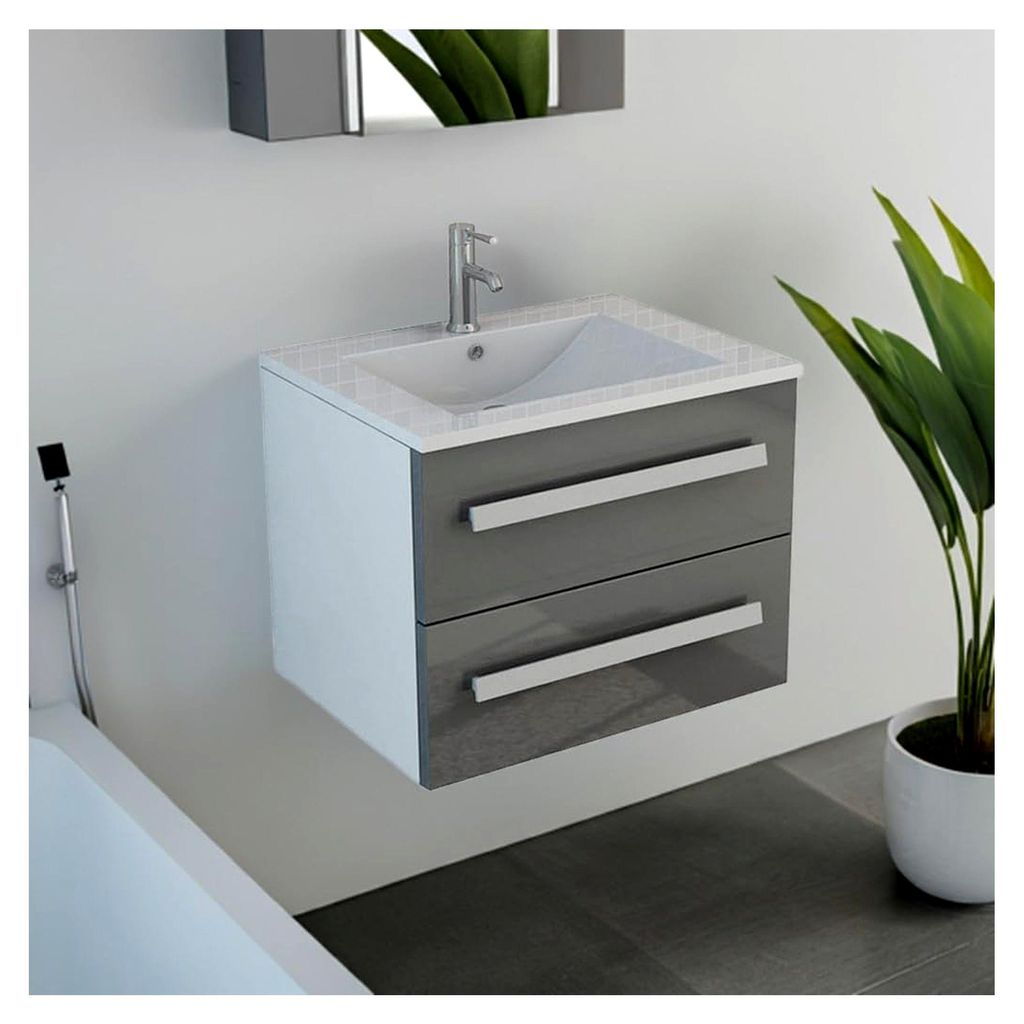 Badset Arosa II mit Keramik Waschbecken und Waschtisch in grau