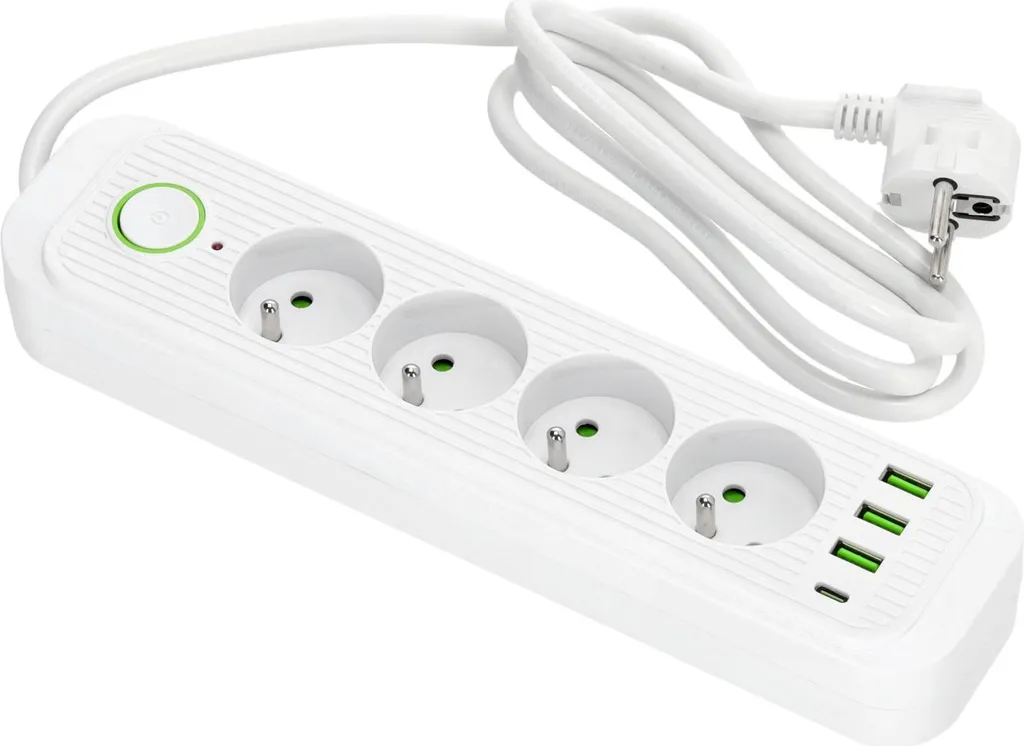 Multiprise 10 Prises + 4 USB – Avec Interrupteur, Sécurité Enfants, Câble 5m