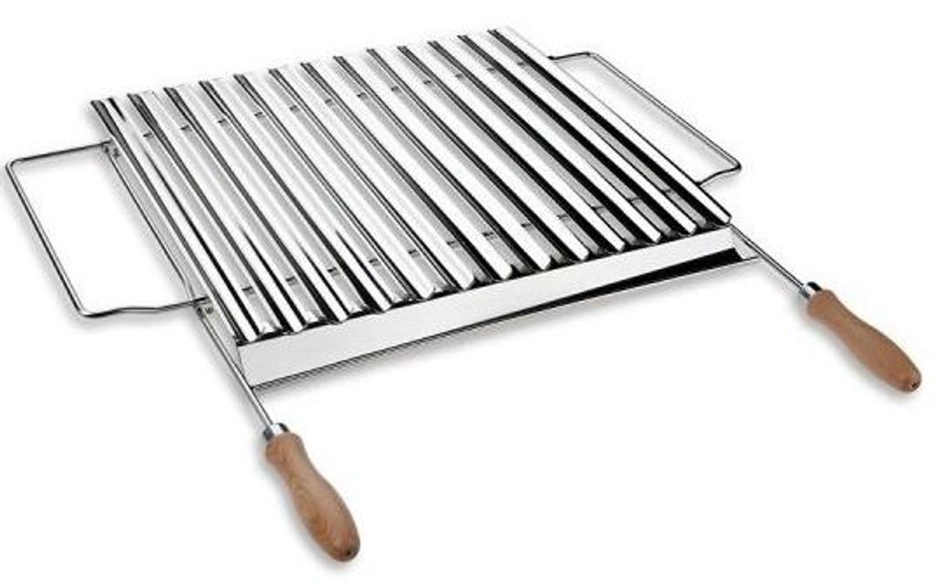 Photo principale – DEOS Grille de cuisson BIO réglable en acier inoxydable 50–70 × 42 cm avec poign…