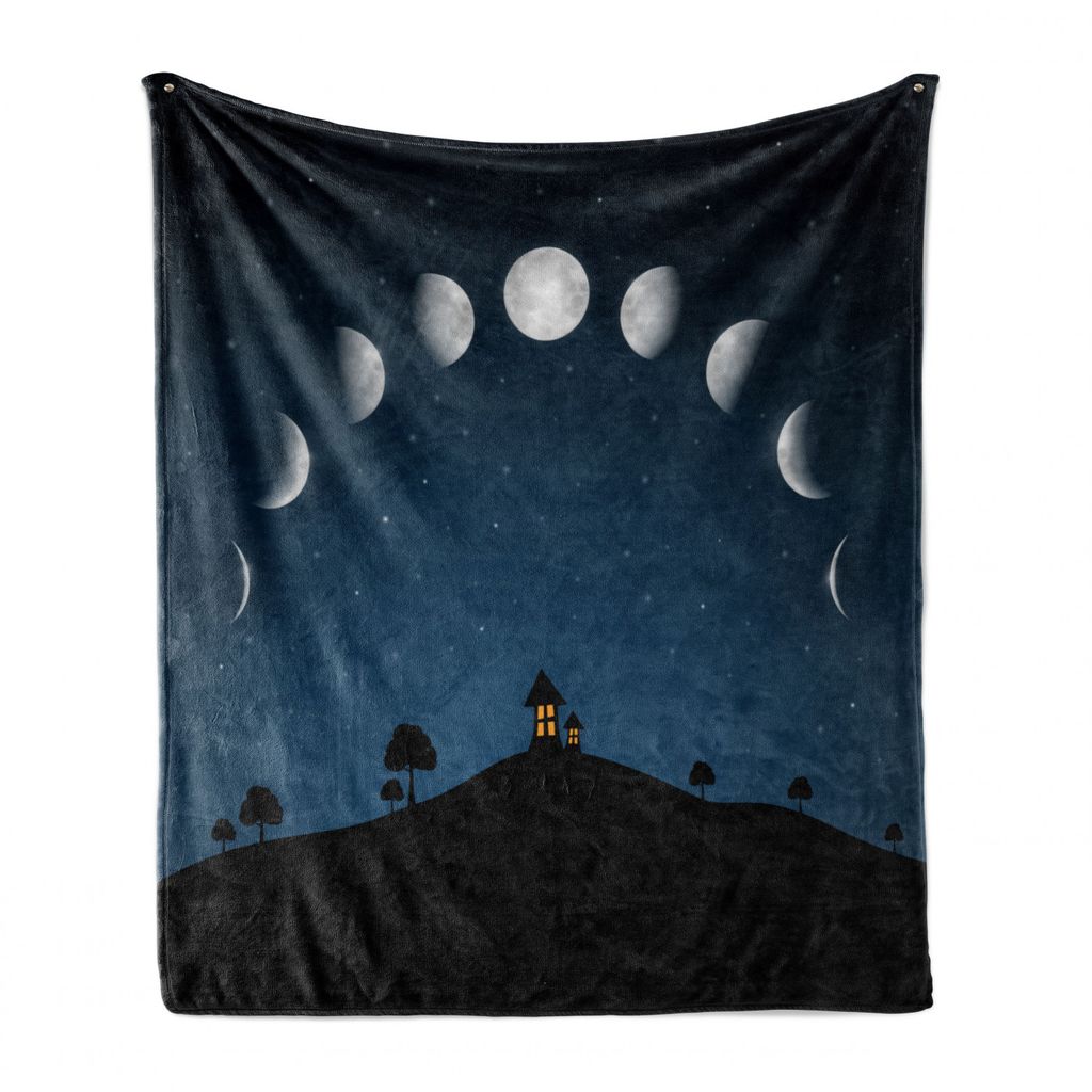 ABAKUHAUS Mond Weich Flanell Fleece Decke, Mondphasen und Sterne Hill, Gemütlicher Plüsch für den Innen- und Außenbereich, 125 x 175 cm, Grau u...
