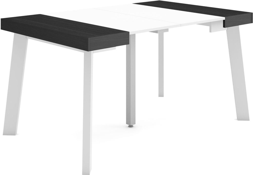 Ausziehbarertisch, 140x90x73cm, Für 6 Gäste, Hölzerne Beine, Weiß und Schwarz