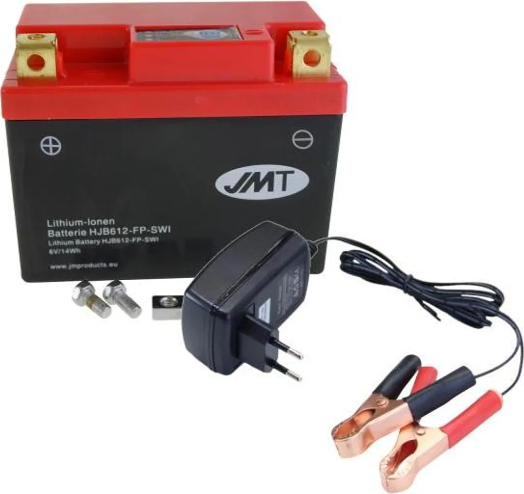 Batterie moto 6V Lithium JMT HJB612-FP 2.4Ah type DIN 01225 et chargeur