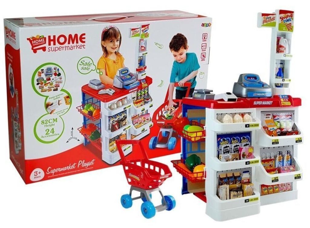 Leantoys Spielwarenmarkt mit Einkaufswagen, Kassenscanner, Produktbild 