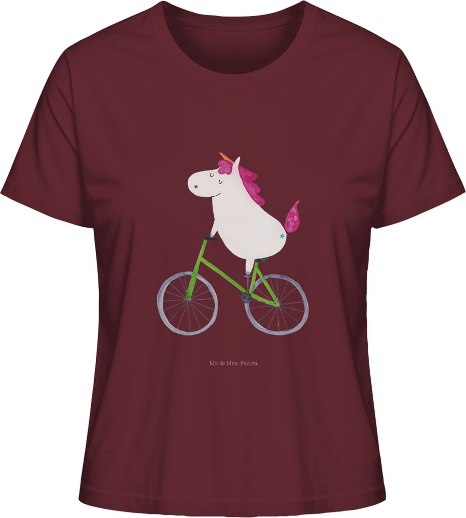Mr. & Mrs. Panda Basic T-Shirt Damen Einhorn Radfahrer Größe S - Burgundy - Geschenk, Sommershirt, Rad, Einhörner, Oberteil, Shirt, Bike, Radfah...