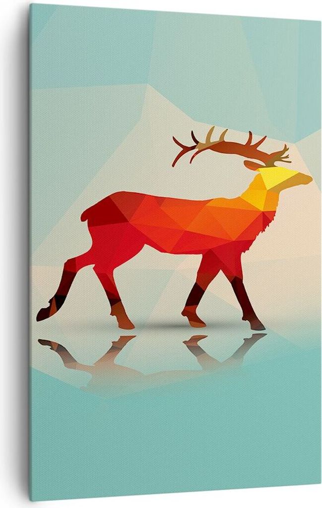 Bild auf Leinwand - Leinwandbild - Einteilig - Hirsch Illustration modern Grafik - 80x120cm - Wand Bild - Wandbilder - Leinwanddruck - Wanddekorati...
