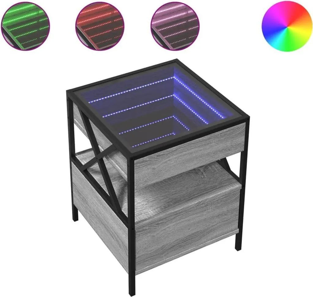 Tavolino Infinity LED Grigio Sonoma 40x40x51 cm | Design Moderno Salotto
