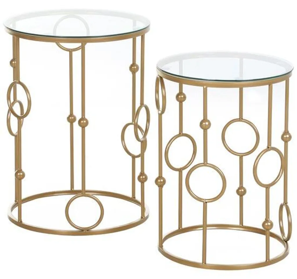 Petite table ronde en verre pliable dorée, meuble gain de place chic